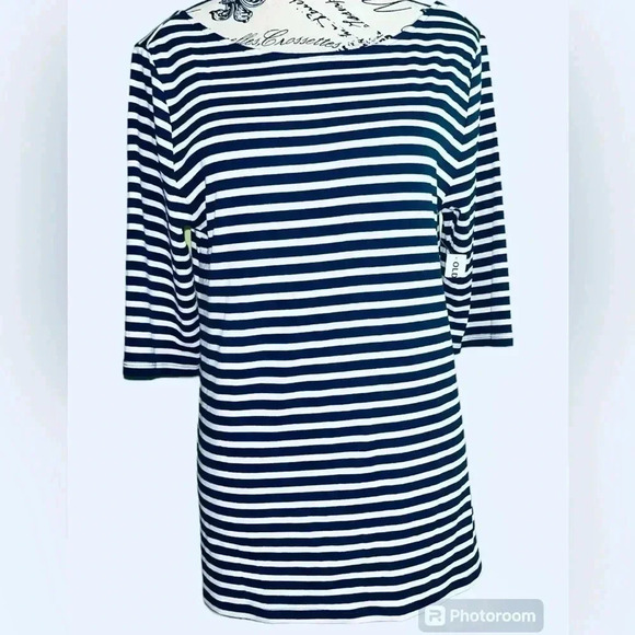 🆕 Old Navy Dark Blue and White Striped Shirt Size Large - Picture 1 of 5